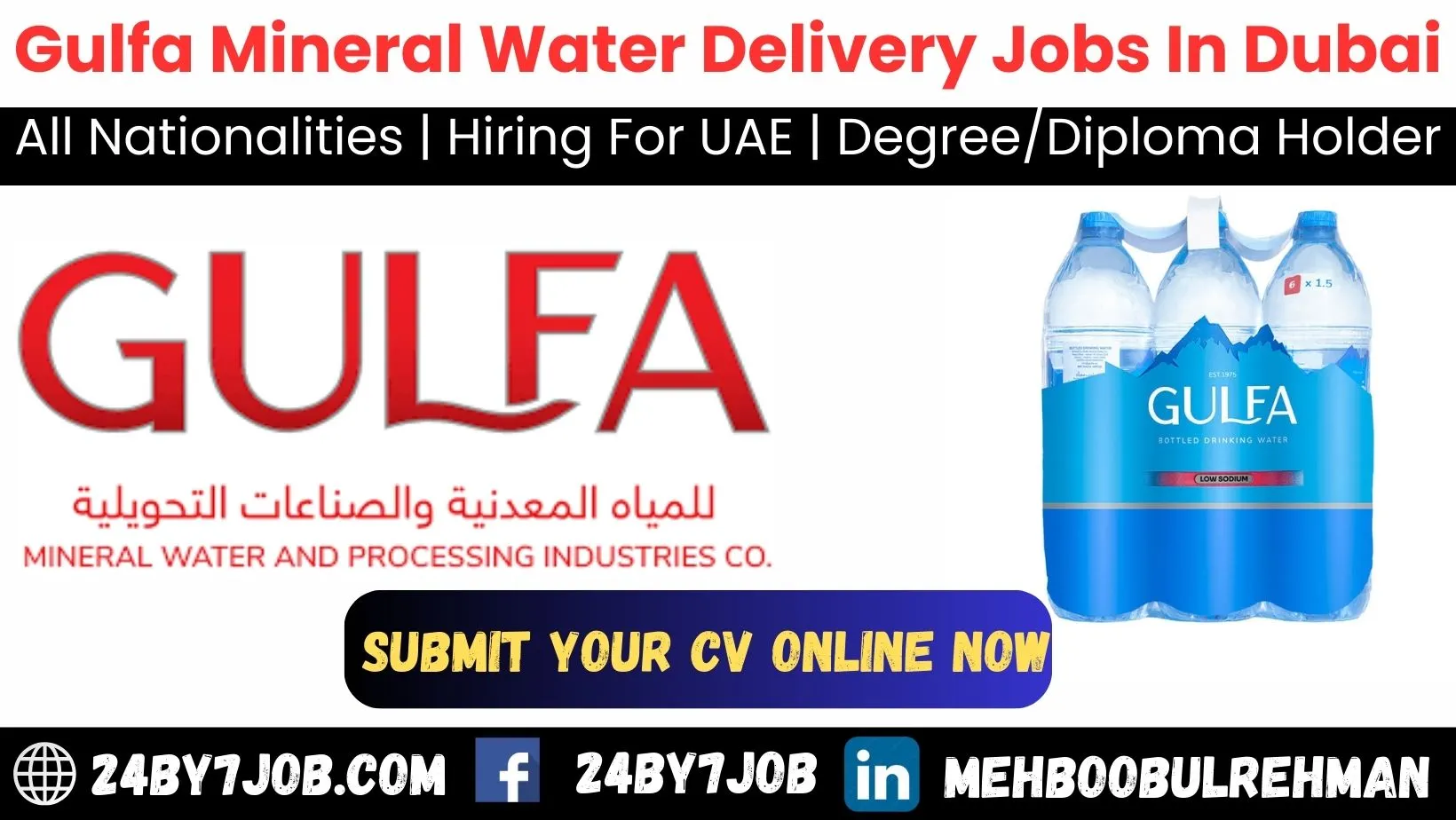 Gulfa Mineral Water Dubai Careers 2024 | Delivery Jobs In Dubai